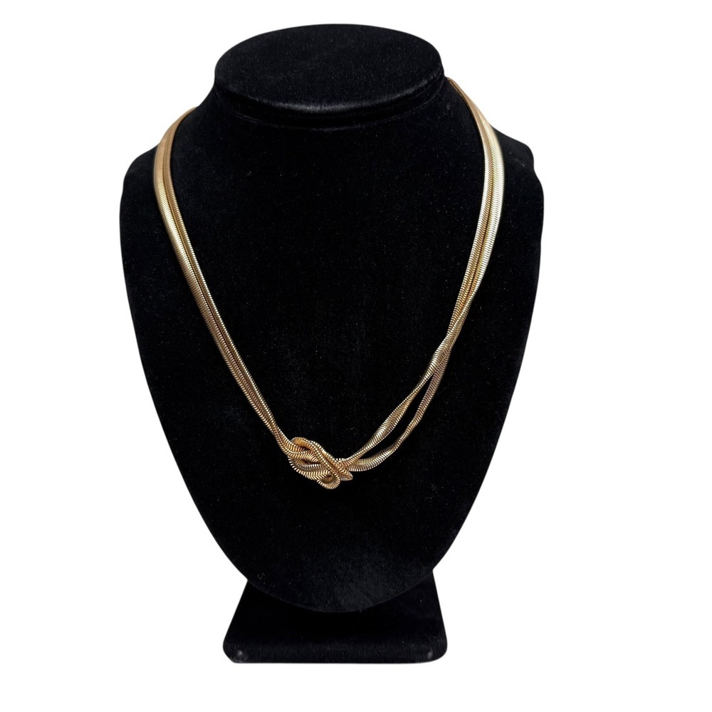 Time and Tru Gold Tone Snake Chain Necklace Knot Accent Adjustable 9.5 in L